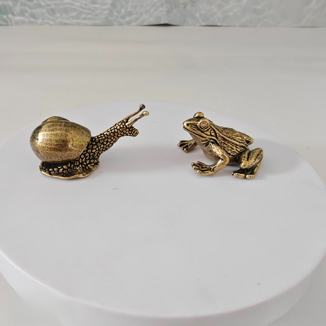 Marine Aquarium Mini - 황동 개구리와 달팽이 미니 장식품 2개,