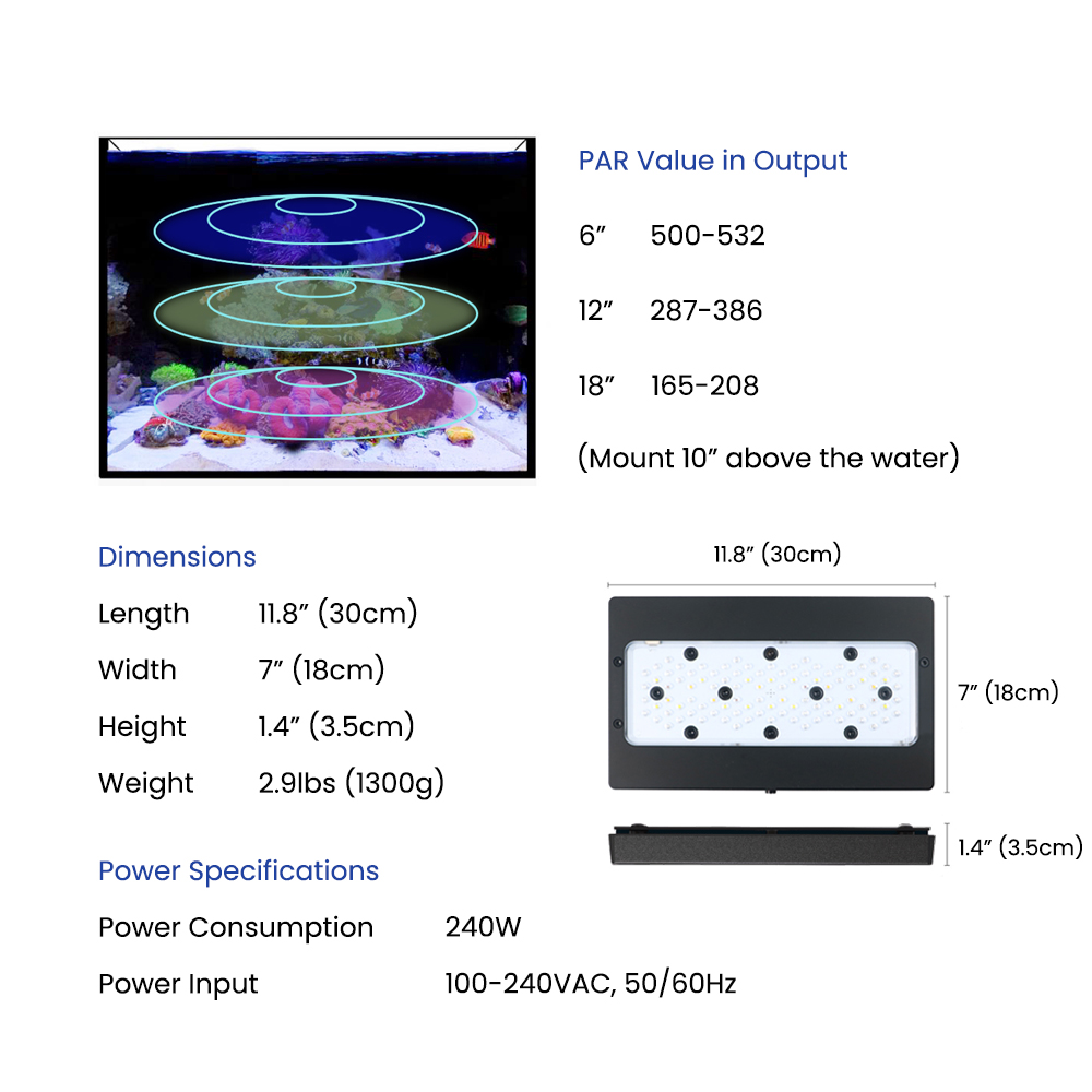A8SE II Max 및 Blue 240W 풀 스펙트럼 - Aquarium Blue Marine Reef 리뷰 및 가격